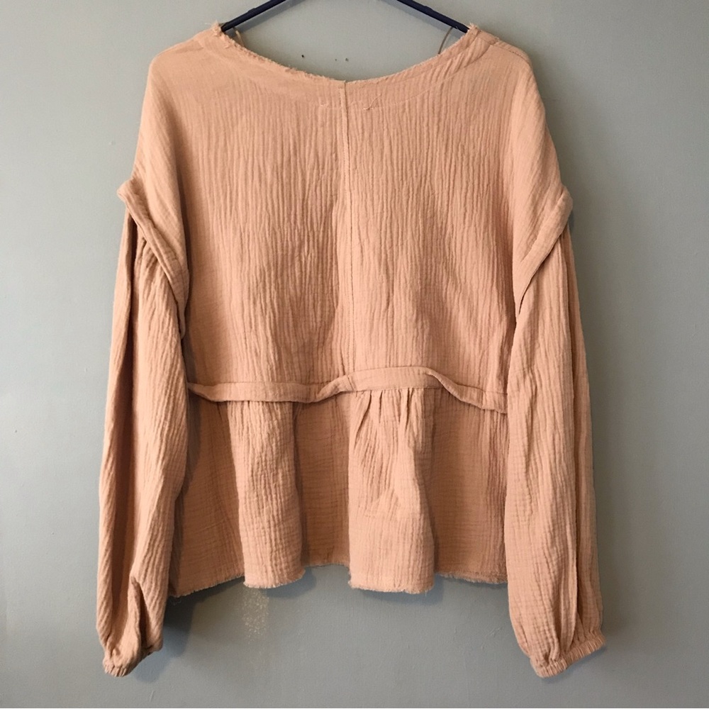 Peplum Smocked Long-Sleeve Blouse - Blush - Picture 2 of 11